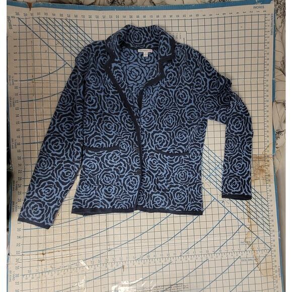 Isaac Mizrahi Live Blue Gray Knit Floral Resort Wear 2 Button Sweater Jacket - Picture 5 of 13
